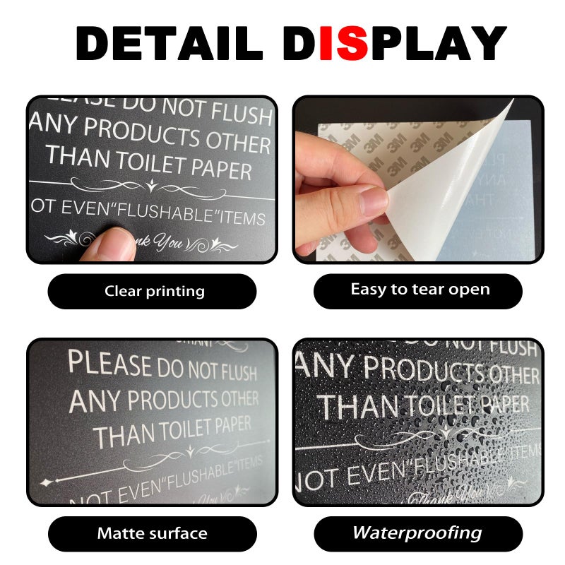 LONGMUU Please Do Not Flush Sign for Bathroom, Waterproof Do Not Flush Anything Except Toilet Paper Sign Self-adhesive Restroom Etiquette Sticker for Business and Home(Black) - Image 5